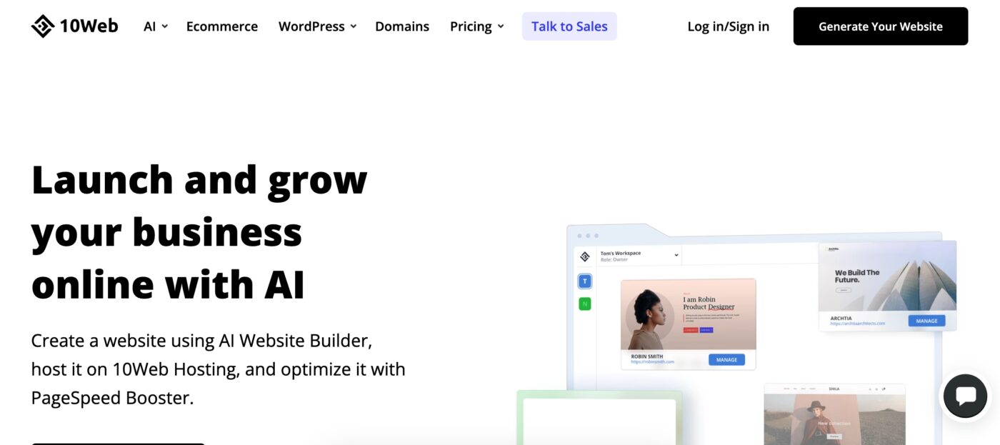 10Web AI 建站工具介面