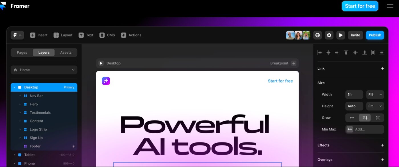 Framer AI 生成的網站設計版本