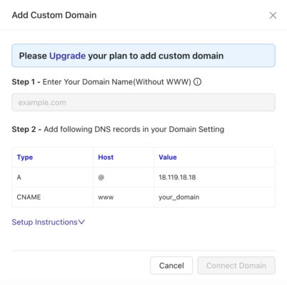 Dorik 發布網站設定畫面